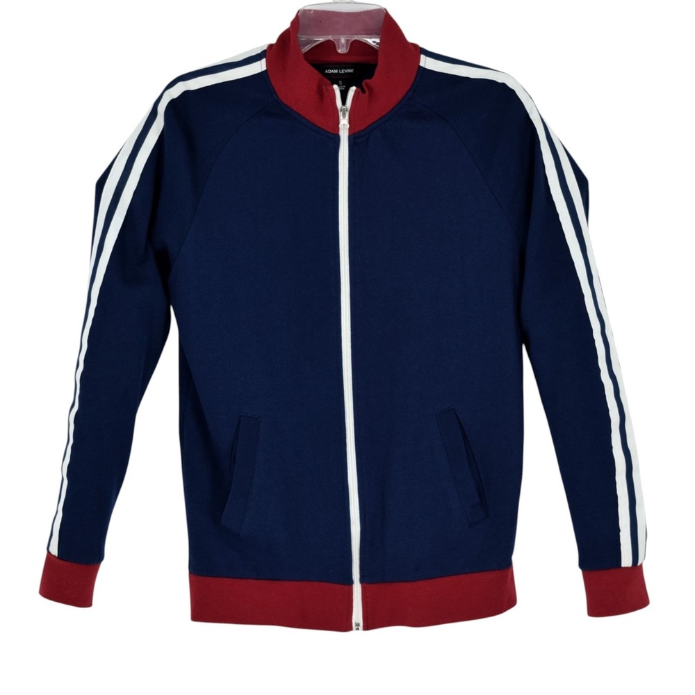 Adam Levine Mens S Navy Blue Full Zip Lightweight Track Jacket Red White Striped